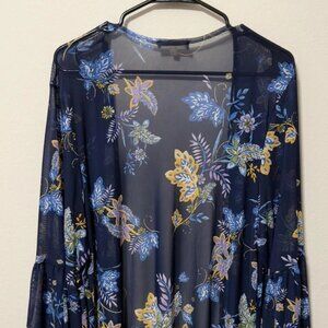 Women's Joie De Vivre Kimono Duster Cover Up Blue Floral Print Size XL